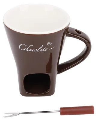 Produktbild von Schokoladenschmelzbecher, Keramik-Fonduebecher mit Gabel für Eis, Käse, Butter, Kaffeefarbe