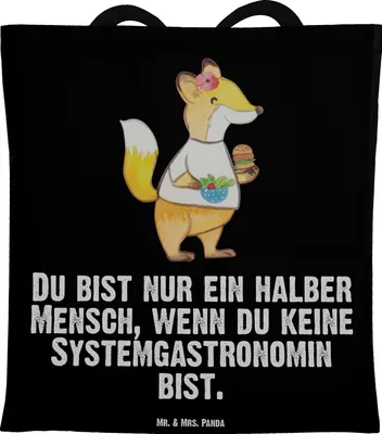 Produktbild von Mr. & Mrs. Panda Shopping Tasche Systemgastronomin Herz - Schwarz - Geschenk, Büchertasche, Stoffbeutel, Laptoptasche, Tote Bag, Jutebeutel