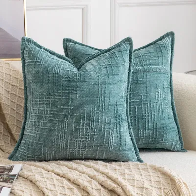 Produktbild von Zierkissenbezüge Chenille 2er Set Tealblau 50x50 cm