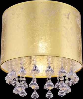 Produktbild von Globo Lighting Deckenleuchte Metall Nickel matt, Textil blattgold, Acrylkristalle klar, ø: 300mm, H: 310mm, exkl. 1x E27 40W 230V