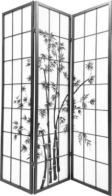 Obrázok produktu pre Jemný japonský sklápací paraván Šodži Š135xV180cm - čierny - Bamb