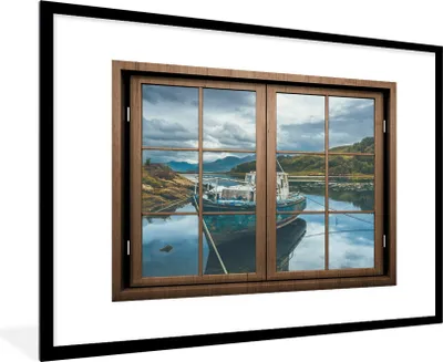Produktbild von MuchoWow® MuchoWow® Gerahmtes Poster Aussicht - Boot - Wasser 90x60 cm - Poster mit zchwarzem Bilderrahmen - Wanddekoration - Fotos