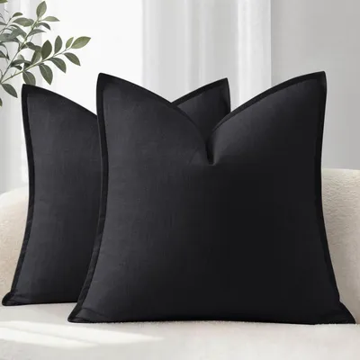 Productafbeelding van Kussensloop, 40x40 cm, set van 2, linnenlook, zwart, decoratieve kussens, sofa kussens