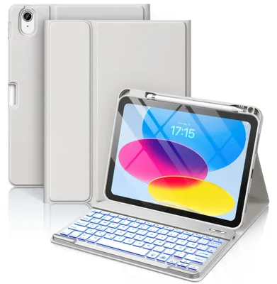 Image de Coque avec clavier pour iPad A16, 11 pouces, 10ème génération, 2025, 2022, 11 pouces. Couleur : gris. Compatibilité parfaite