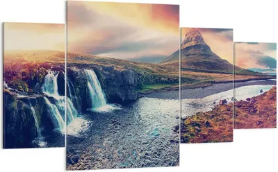 Produktbild von Bild auf Leinwand - Leinwandbild - 4 Teile - Wasserfall Himmel Berg - 160x90cm - Wand Bild - Wanddeko - Wandbilder - Leinwanddruck - Bilder - Wanddekoration - Leinwand bilder - DL160x90-5111