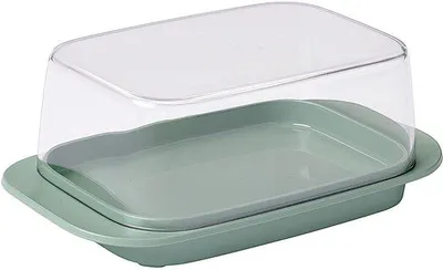 Produktbild von Ibenzoa® Butterdose aus Kunststoff (BPA-frei) mit transparentem Deckel – für 250 g Butter, 17 x 9,8 x 6,4 cm, rutschfeste Gummifüße, Nordic Sage, passt in Kühlschranktür