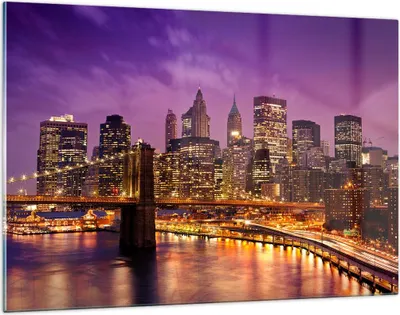 Produktbild von Bilder auf glas - New york nacht brooklyn brücke - 120x80cm - Glasbilder - Wandbilder - Kunstdruck - zum Aufhängen bereit - Wanddekoration aus Glas - Glas Bilder - Wandbild auf Glas - GAA120x80-2660