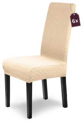Stretch-Stuhlhussen Jacquard Lea, 6er-Set, beige, elastisch
