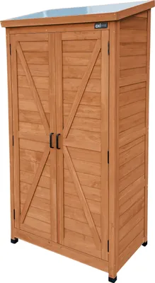 Produktbild von AXI Hugo Gartenschrank aus Holz in Kaffeebraun | Geräteschrank / Geräteschuppen für den Garten mit 3 festen Ablagen | 85 x 52 x 174 cm