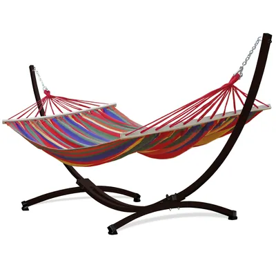 Produktbild von Potenza Outdoor Hängematte mit Gestell für 2 Personen I Stabhängematte XXL 220x160, 200kg I Braun Hängemattengestell 220kg Wetterfest
