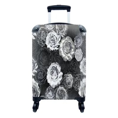 Produktbild von MuchoWow® Koffer Handgepäck Trolley Rollkoffer Kleine Reisekoffer mit 4 Rollen - Rosen - Schwarz und Weiß - Muster - Cabin Size < 55x40x23 cm & 55x40x20 cm - Fotokoffer - Kabinenkoffer - Boardgepäck - Reise-Box - Reisekoffer - Reisegepäck - Koffer mit Bild - Trolley für Kinder