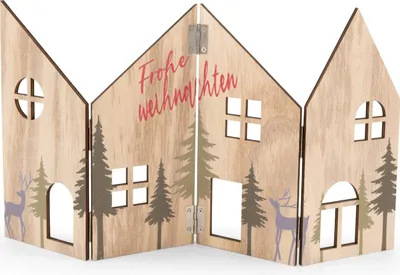 Produktbild von Riffelmacher Weihnachtslandschaft klappbar Holz | 35x20 cm | mit Schriftzug Frohe Weihnachten | Dekoration Fenster Tisch Deko | 15732
