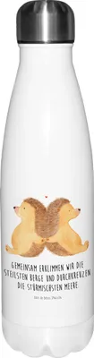 Produktbild von Mr. & Mrs. Panda Wasserflasche Igel händchenhaltend - Weiß - Geschenk, thermobehälter, thermosflaschen, Thermos, Liebe, Beziehung, Jahrestag, Trinkflasche, trinkflaschen
