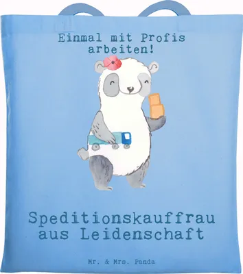 Produktbild von Mr. & Mrs. Panda Tote Bag Speditionskauffrau Leidenschaft - Sky Blue - Geschenk, Shopping Tasche, Jutebeutel, Schultasche, Unitasche, Jutetasche