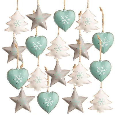 Produktbild von 18 Metall Weihnachtsanhänger Creme grau 5 cm Weihnachtsdeko