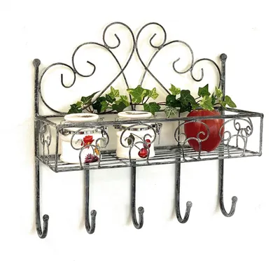 Zdjęcie produktu dla DanDiBo półka ścienna metalowa 96010 wieszak na ubrania 41 cm wieszak na ręczniki szary półka łazienkowa półka kuchenna 5 haczyków