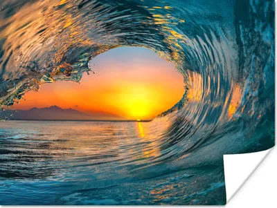 Produktbild von MuchoWow® Poster Sonnenuntergang - Wasser - Welle - Orange 160x120 cm - Foto Plakat
