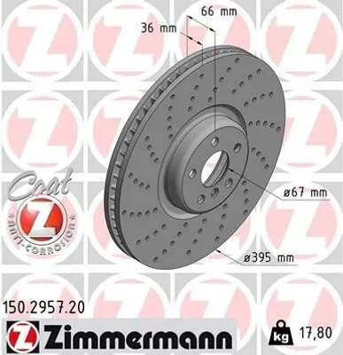 Produktbild von ZIMMERMANN Bremsscheibe Vorne Links für BMW 5 Touring (G31) 395mm 150.2957.20