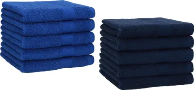 Produktbild von Betz 10 Stück Gästetücher 30x50 cm PREMIUM 100% Baumwolle Set  Farbe: royalblau und dunkelblau