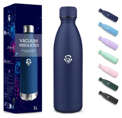 Immagine prodotto di Borraccia, 1000 ml, senza BPA, borraccia in acciaio inossidabile, a doppia parete e isolamento sottovuoto