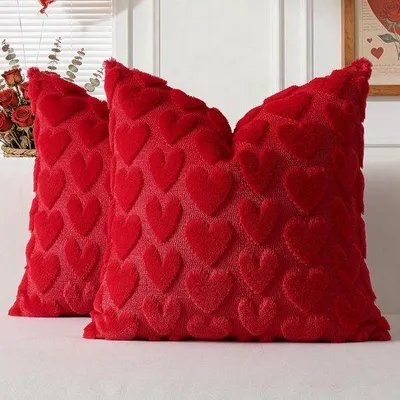 Immagine prodotto di Ultiluxe Fodere per cuscini a cuori - Morbide e decorative - 45 x 45 cm - Fodere romantiche - Cuscini da soggiorno - 2 pezzi - Rossa