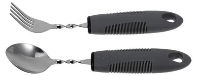 Produktbild von 2-teiliges adaptives Besteckset aus Edelstahl mit flexiblem Löffel und ergonomischem Griff für Senioren