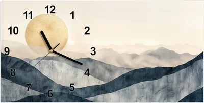 Produktbild von Wanduhr aus Glas mit Motiv Sonnenaufgang Hügel- 60 x 30 cm - inkl. Aufhängesystem