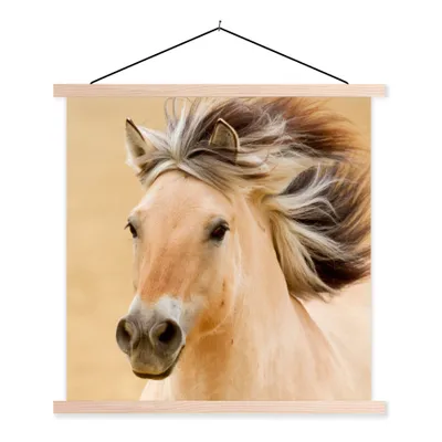 Produktbild von MuchoWow® Textilposter Pferde - Tiere - Mähne - Porträt 60x60 cm mit holzfarbenen Rahmen - Wanddekoration