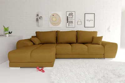 Produktbild von 99rooms Antalya Ecksofa Cordstoff POSO Gold Links mit Schlaffunktion