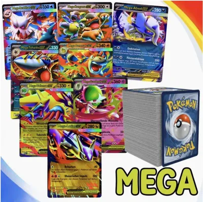 Productafbeelding van Pokémon Mega Pack: 101 Duitse kaarten, inclusief 1 Mega-EX kaart (zeer zeldzaam)