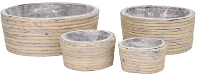 Produktbild von Blumentopf oval Rattan grau | Pflanzkorb 4er Set 32cm