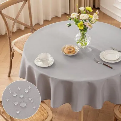 Obrázek produktu pro Kulatý ubrus, světle šedý, 140 cm, polyester, voděodolný