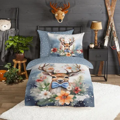 Produktbild von Traumschlaf Flanell Bettwäsche Junger Hirsch 155x220 cm + 80x80 cm