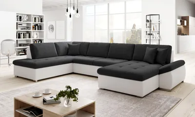 Obrázek produktu pro Rozkládací sedací souprava do U ODETTE - bílá / černá, levý roh