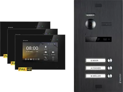 Produktbild von BALTER EVO HD Schwarz Video Türsprechanlage Set 3 Teilnehmer 3x 7" Monitor Schwarz