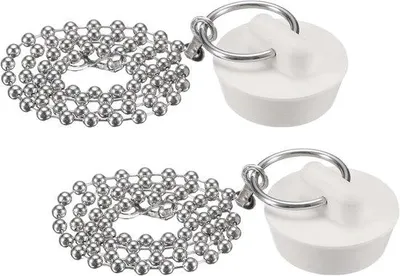 Obrázok produktu pre Zátka do odtoku – zátka do kúpeľne – priemer 43 mm – s reťazou (chróm) 40 cm – 2 ks – univerzálna – guma – zátka do odtoku – zasúvateľná zátka do odtoku – zátka do odtoku v kúpeľni