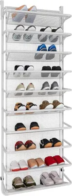 Productafbeelding van Famanu schoenenrek boven de deur - ruimtebesparend met 10 niveaus - wit - metaal - 55 x 19,5 x 159 cm