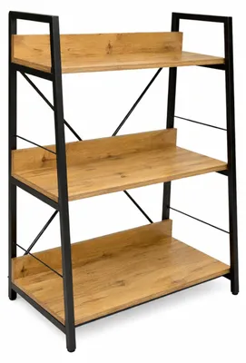 Zdjęcie produktu dla Regał loft industrialny 3 półki dąb sękowany czarny metal do salonu BEGRYF 61x35x84
