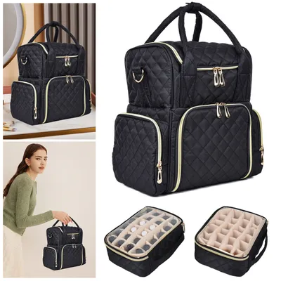 Produktbild von OKWISH Nagellack Aufbewahrung, Nagellack Organizer Tasche für 48 Flaschen und Nageltrockner, Nageltrockner Tasche für Nägel Zubehör und UV-Lampe, OHNE ZUBEHÖR, Schwarz
