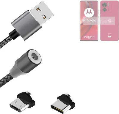 Produktbild von K-S-Trade Hochwertiges Magnet-Lade-kabel Sync-Kabel Daten-Kabel kompatibel mit Motorola Edge 40 mit USB-Typ-C-Anschluss und Micro-USB-Anschluss 2A bis