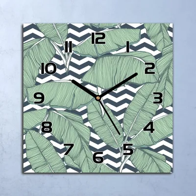 Produktbild von Wanduhr Echt-Glas-Küchenuhr Tropische Blätter Quarz Lautlos 30x30 Deko Bilder