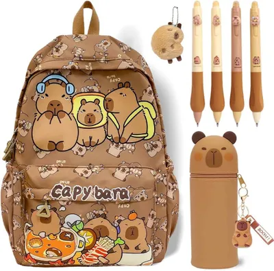 Image de Ensemble de sac à dos 8 pièces, motif capybara, pour l'école