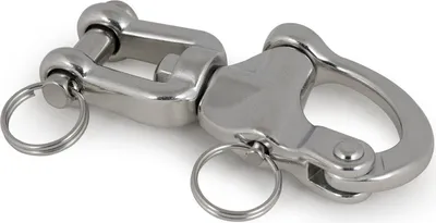Produktbild von Schnappschäkel mit Wirbelgabel aus rostfreiem Edelstahl, 128 mm