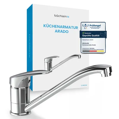 Produktbild von Bächlein Küchenarmatur 360 Grad schwenkbar (Chrom)– Einhand-Spültischbatterie Chrom mit 360° schwenkbarem Auslauf, Wasserhahn für die Küche in extra massiver Ausführung