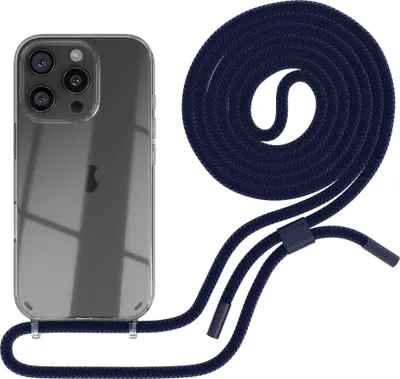 Produktbild von EAZY CASE Handykette für Apple iPhone 16 Pro, Clear Case aus Silikon, mit Umhängeband, abnehmbare Endstücke, Handyband in Blau
