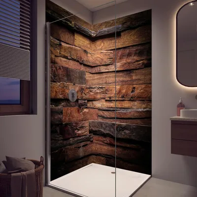 Produktbild von Duschrückwand - Wandverkleidung für Dusche aus Acryl 0,3 cm - 80 x 250 cm -  Dunkle Holztextur