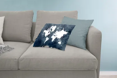 Produktbild von MuchoWow® Zierkissen Sofakissen Wohnzimmer Dekokissen 60x40 cm Weltkarte - Blau - Aquarell - Kopfkissen - Polster mit Foto