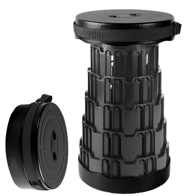 Image de Lot de 2 tabourets de camping - Tabourets pliants et télescopiques - Réglables en hauteur - Compacts et faciles à transporter - En plastique, pour le camping, la pêche et la plage - Noir