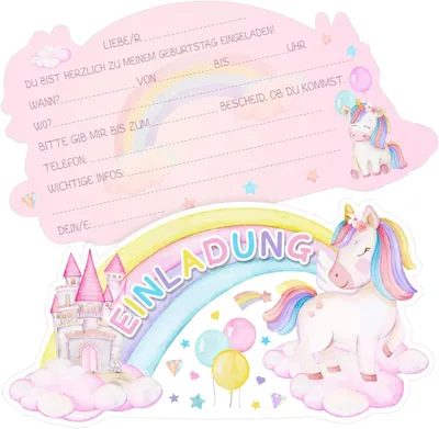Produktbild von Einladungskarte Capas 12 Einhorn-Einladungskarten für Kindergeburtstage, Einladungskarten, Einhorn für Mädchen und Jungen, Regenbogen, Geburtstagse