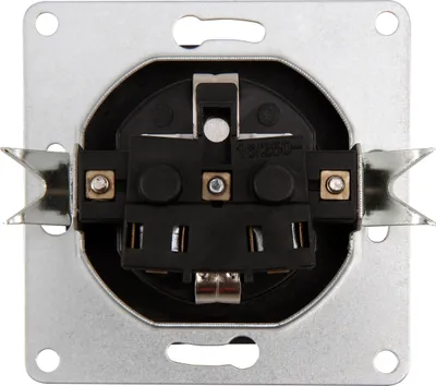 A close-up view of the internal components of an electrical outlet.